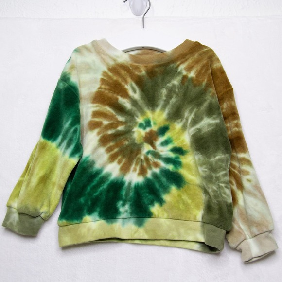 Molo Other - MOLO Tie-Dye Velour Fuzzy Long Sleeve Sweatshirt Green Brown Unisex Sz 18 mo NWT